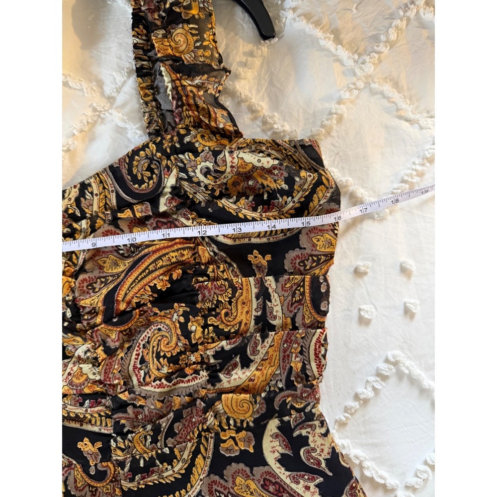 House of Harlow 1960 x REVOLVE Paisley Ruffle Wide Leg Jumpsuit Black Gold XS - Picture 11 of 11